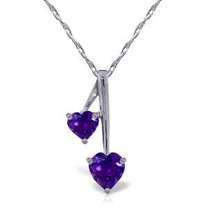 1.4 Carat 14K Solid White Gold Hearts Necklace Natural Purple Amethyst