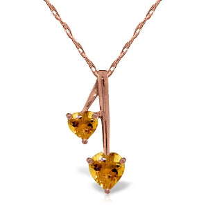 14K Solid Rose Gold Hearts Necklace w/ Natural Citrines