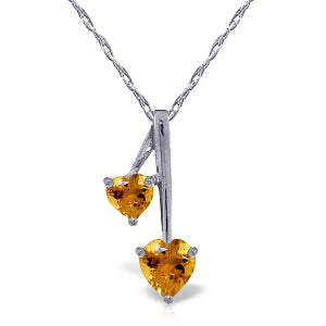 1.4 Carat 14K Solid White Gold Hearts Necklace Natural Citrine