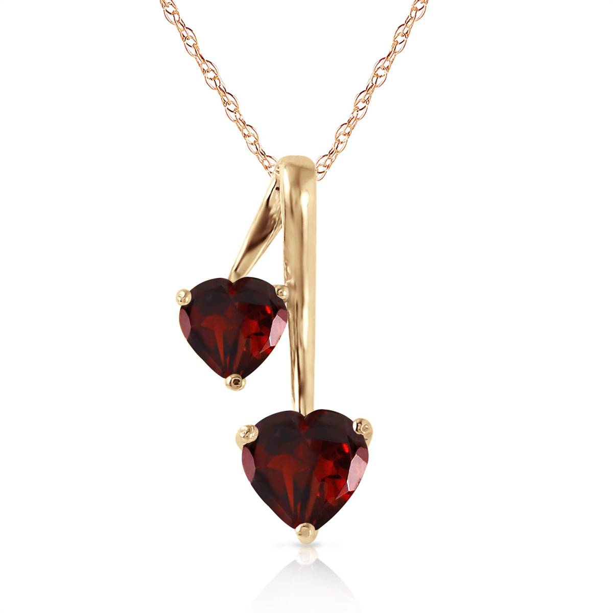 1.4 Carat 14K Solid Yellow Gold Hearts Necklace Natural Garnet