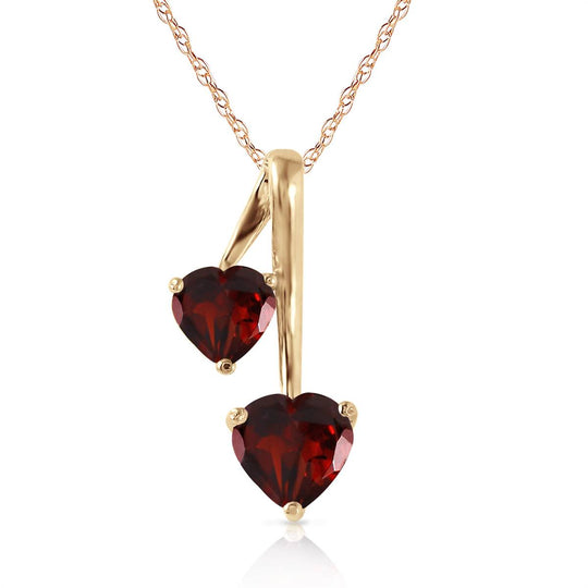 1.4 Carat 14K Solid Yellow Gold Hearts Necklace Natural Garnet