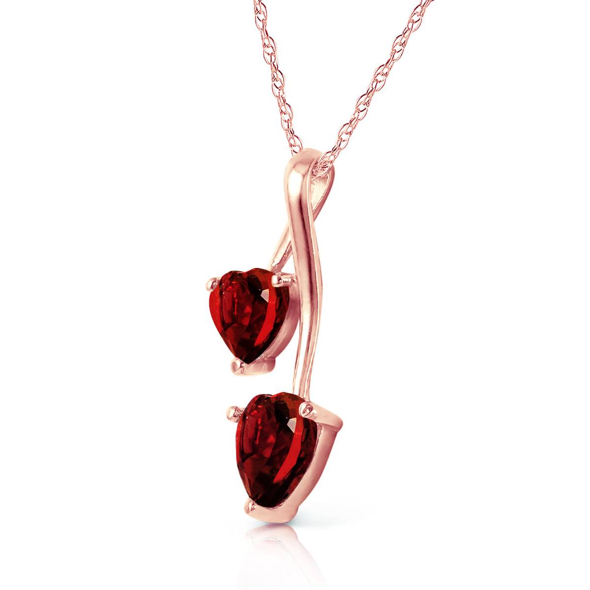 14K Solid Rose Gold Hearts Necklace w/ Natural Garnets
