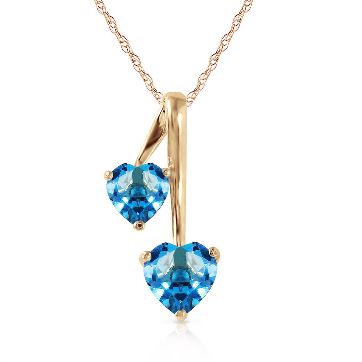 1.4 Carat 14K Solid Yellow Gold Hearts Necklace Natural Blue Topaz Peridot