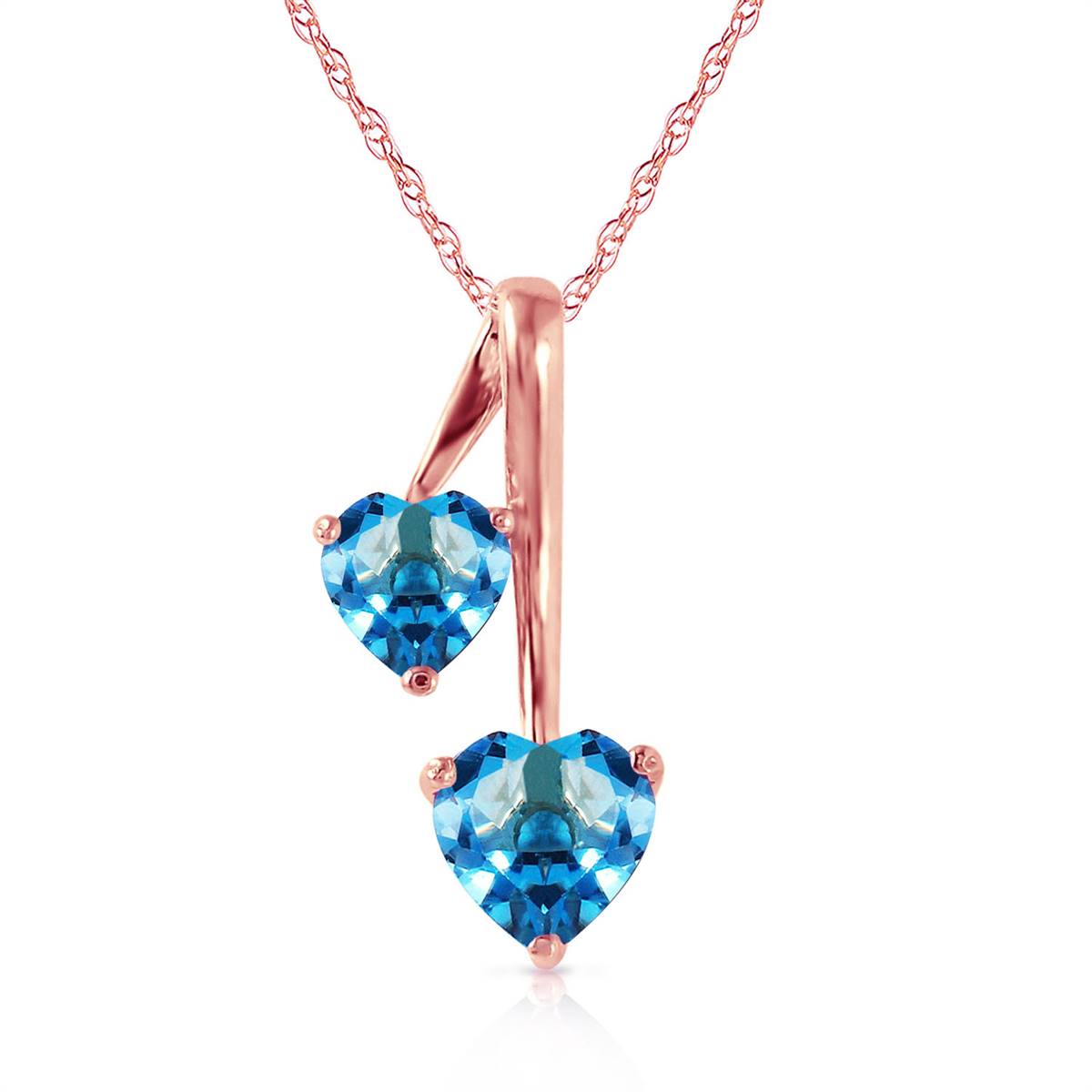 14K Solid Rose Gold Hearts Necklace w/ Natural Blue Topaz & Peridot