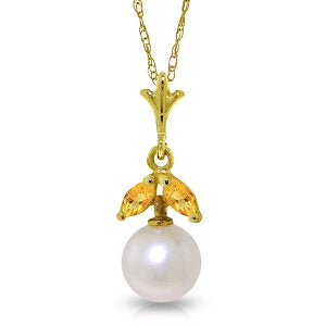 2.2 Carat 14K Solid Yellow Gold Necklace Natural Pearl Citrine