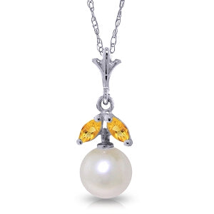 2.2 Carat 14K Solid White Gold Necklace Natural Pearl Citrine