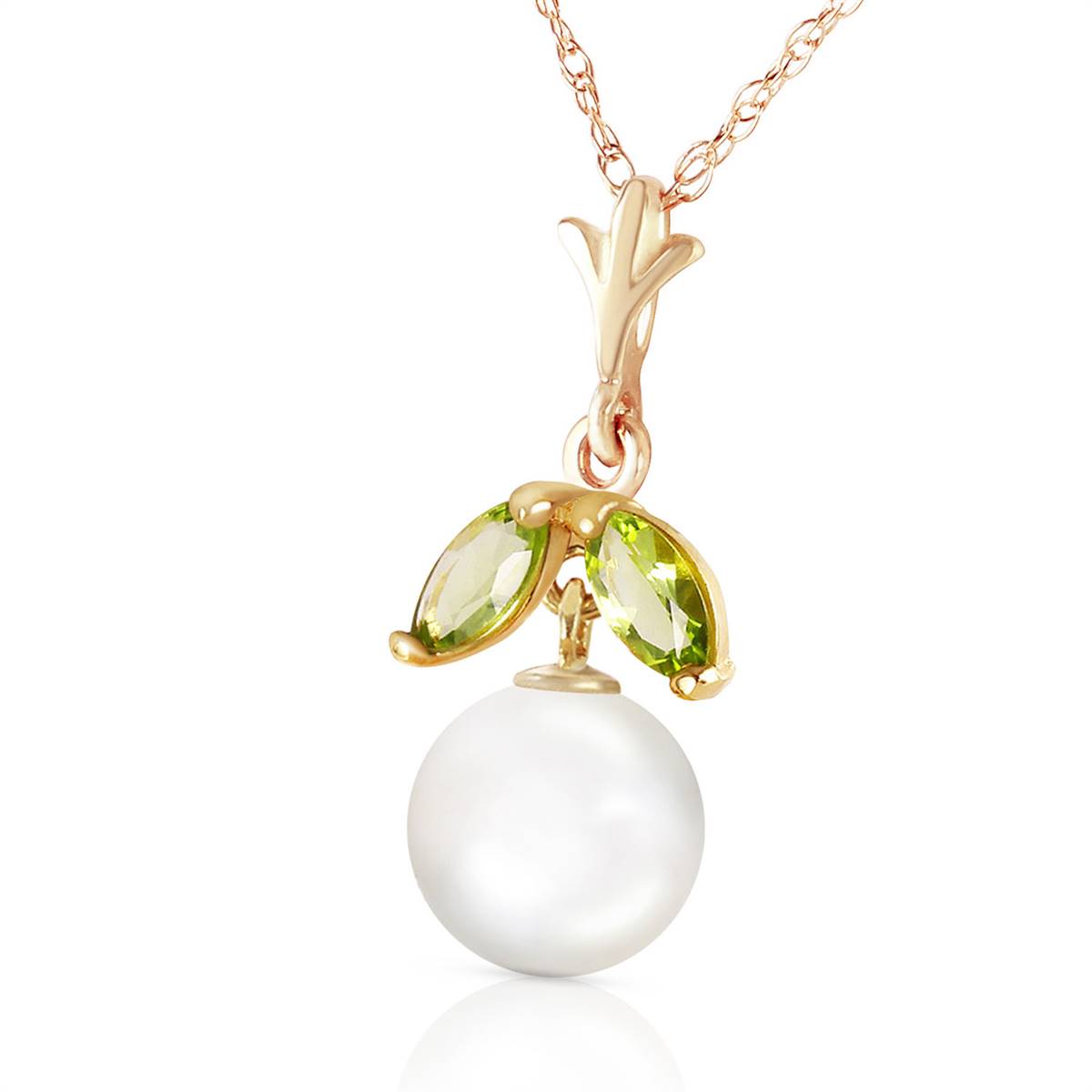 2.2 Carat 14K Solid Yellow Gold Necklace Natural Pearl Peridot
