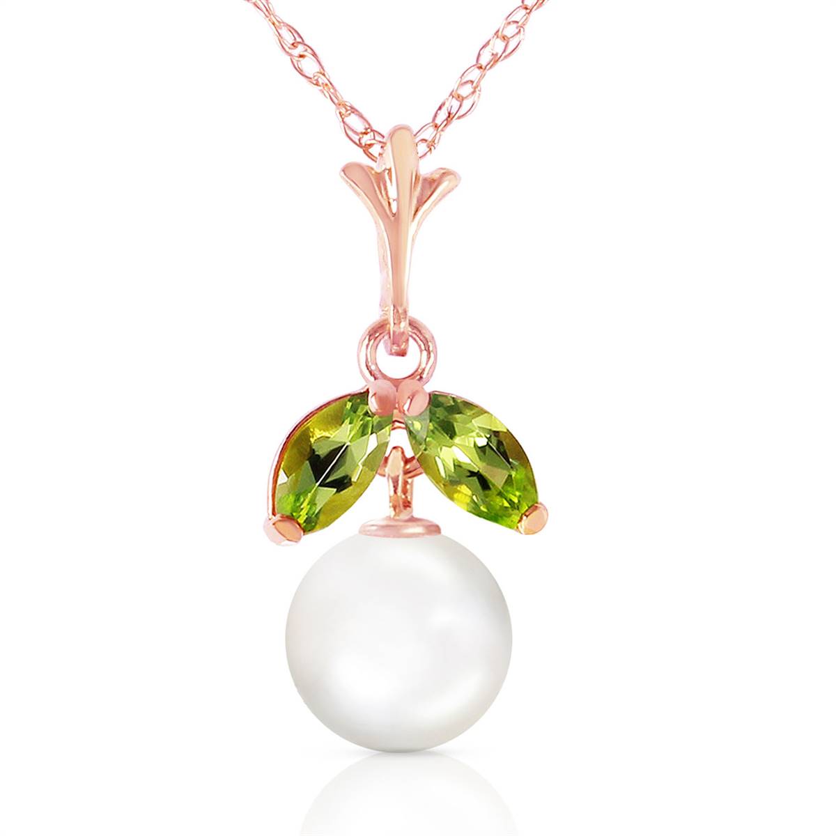 14K Solid Rose Gold Natural Pearl & Peridot Necklace Certified