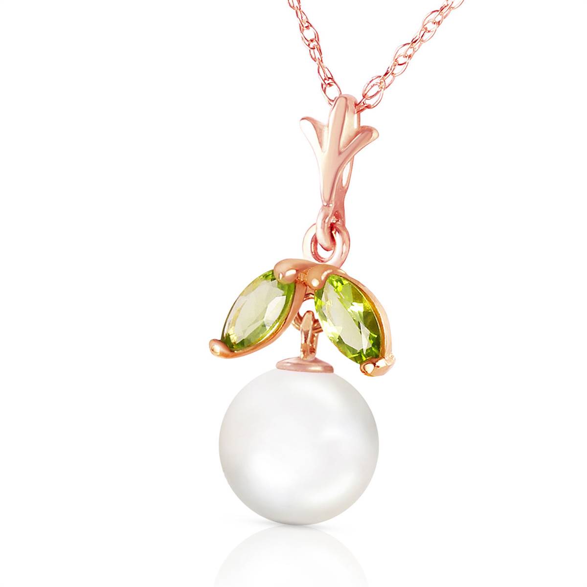 14K Solid Rose Gold Natural Pearl & Peridot Necklace Certified