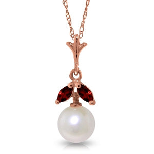 14K Solid Rose Gold Natural Pearl & Garnet Necklace Gemstone