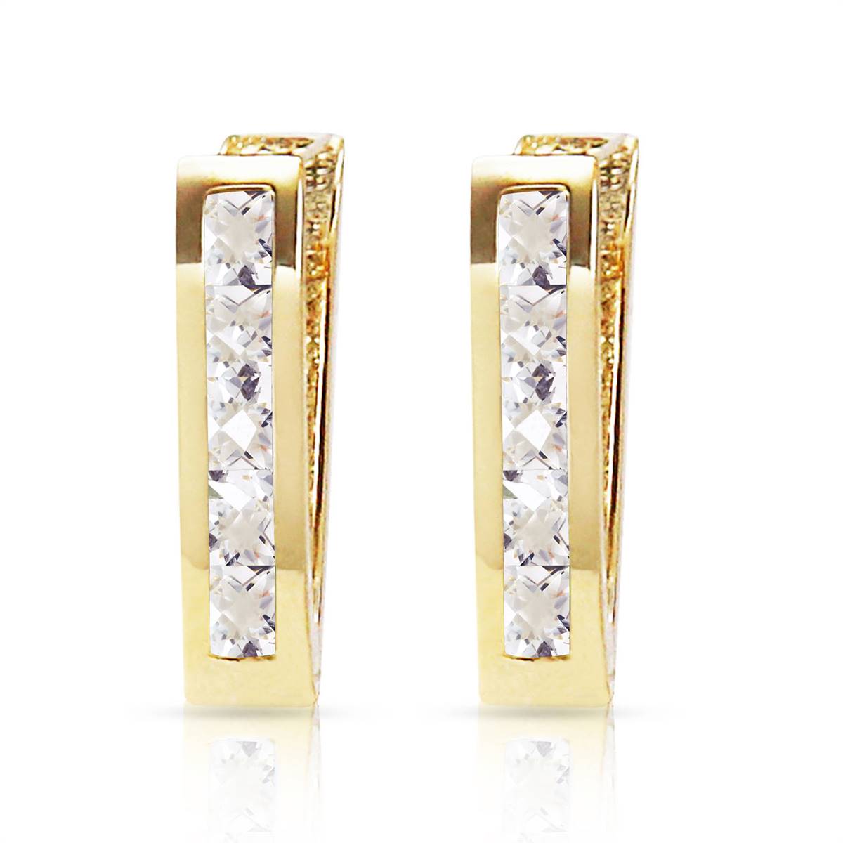 1.2 Carat 14K Solid Yellow Gold Oval Huggie Earrings White Topaz