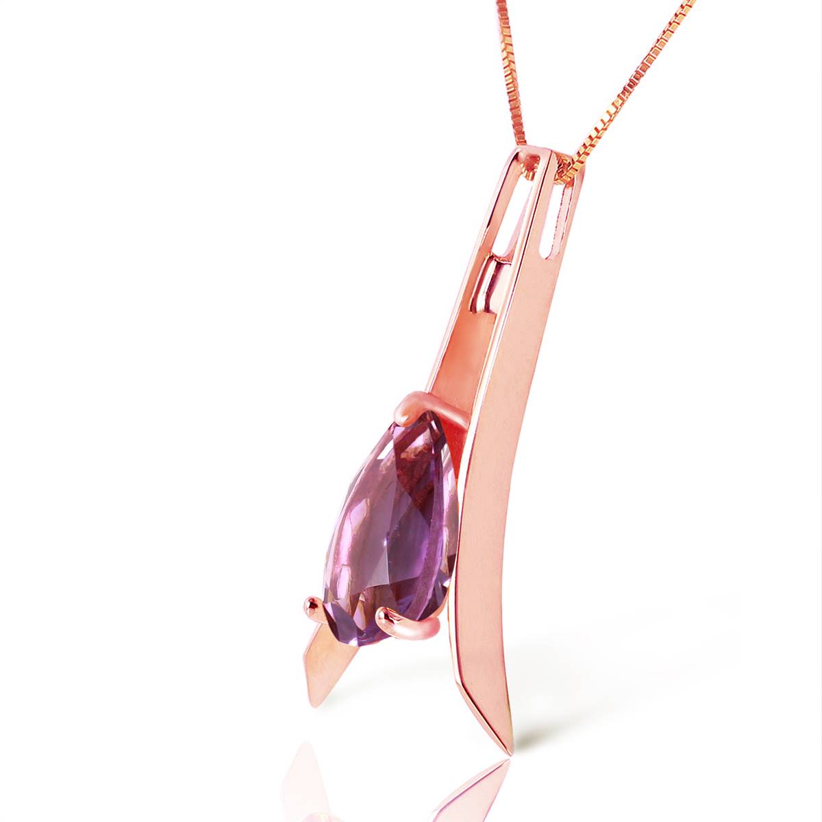 14K Solid Rose Gold Purple Amethyst Class Necklace Deluxe