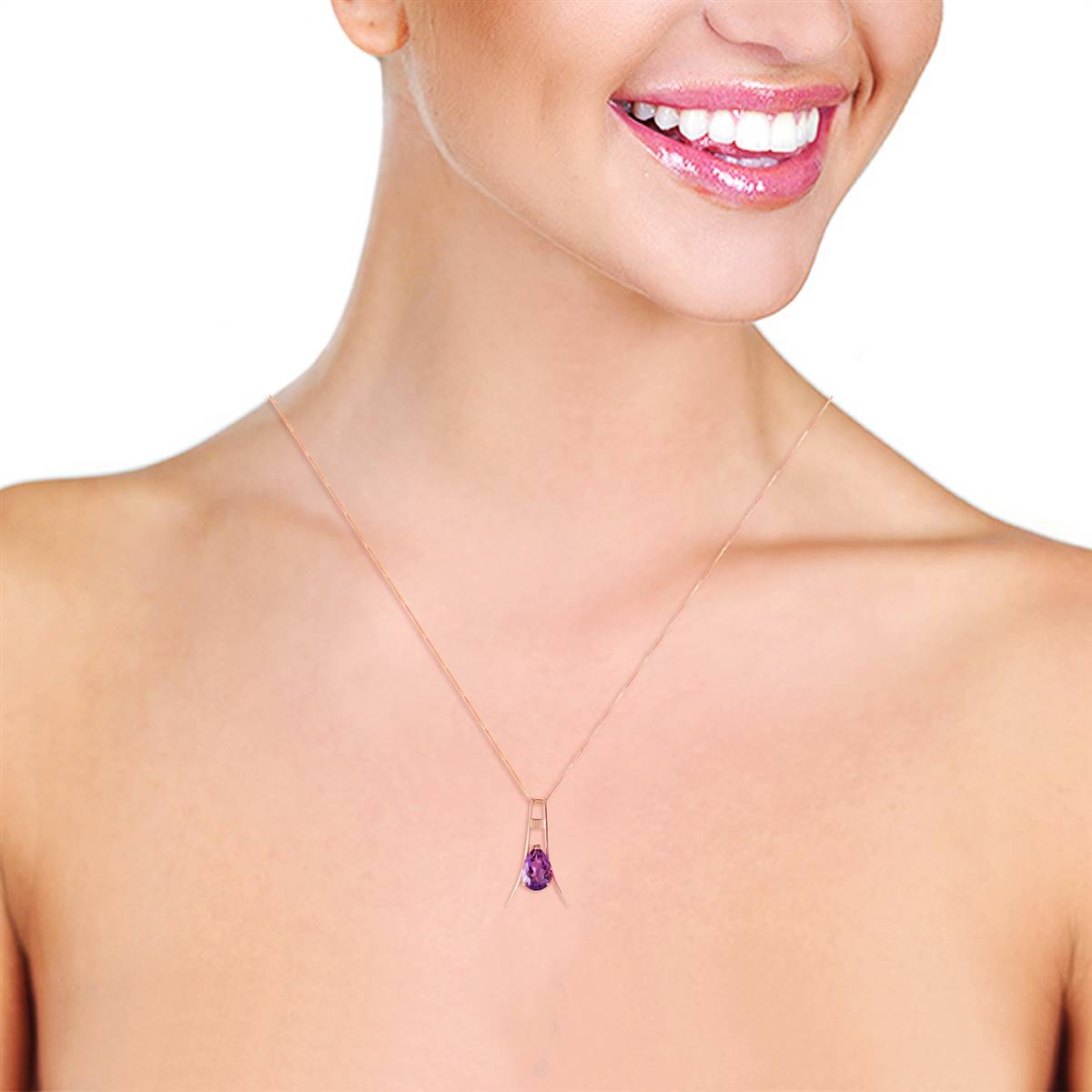 14K Solid Rose Gold Purple Amethyst Class Necklace Deluxe