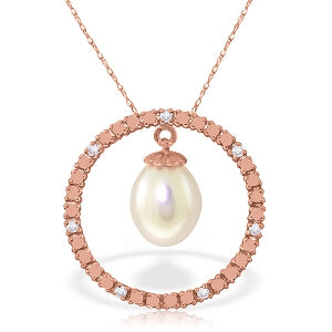 14K Solid Rose Gold Diamonds & Pearl Circle Of Love Necklace