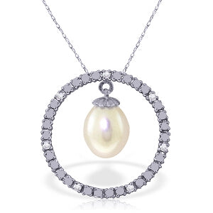 4.1 Carat 14K Solid White Gold Diamond Pearl Circle Of Love Necklace