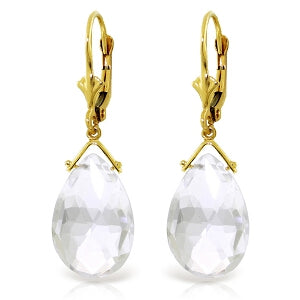 10.2 Carat 14K Solid Yellow Gold Leverback Earrings Briolette White Topaz