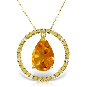 6.6 Carat 14K Solid Yellow Gold Diamond Citrine Circle Of Love Necklace