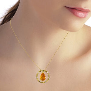6.6 Carat 14K Solid Yellow Gold Diamond Citrine Circle Of Love Necklace