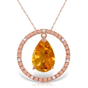 14K Solid Rose Gold Diamonds & Citrine Circle Of Love Necklace