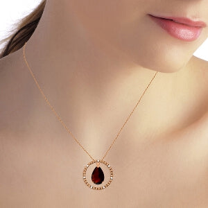 14K Solid Rose Gold Diamonds & Garnet Circle Of Love Necklace