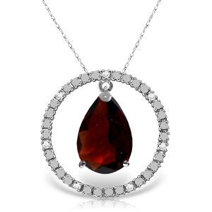 6.6 Carat 14K Solid White Gold Diamond Garnet Circle Of Love Necklace