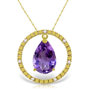 6.6 Carat 14K Solid Yellow Gold Diamond Amethyst Circle Of Love Necklace