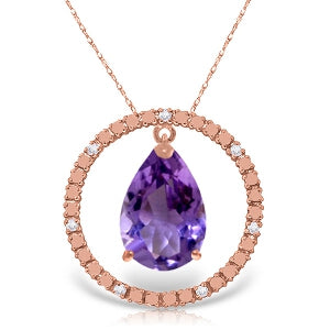 14K Solid Rose Gold Diamonds & Amethyst Circle Of Love Necklace