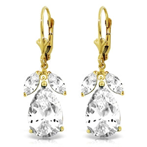 13 Carat 14K Solid Yellow Gold Leverback Earrings Natural White Topaz