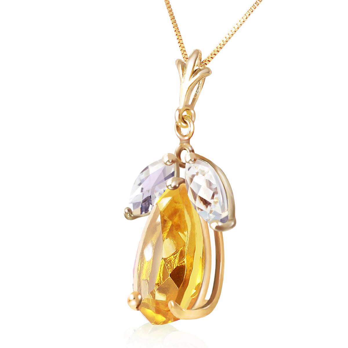 6.5 Carat 14K Solid Yellow Gold Necklace Citrine White Topaz