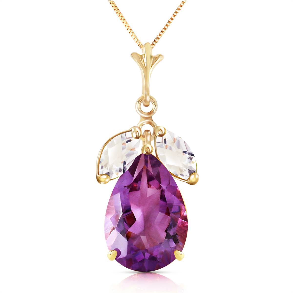 6.5 Carat 14K Solid Yellow Gold Necklace Purple Amethyst White Topaz
