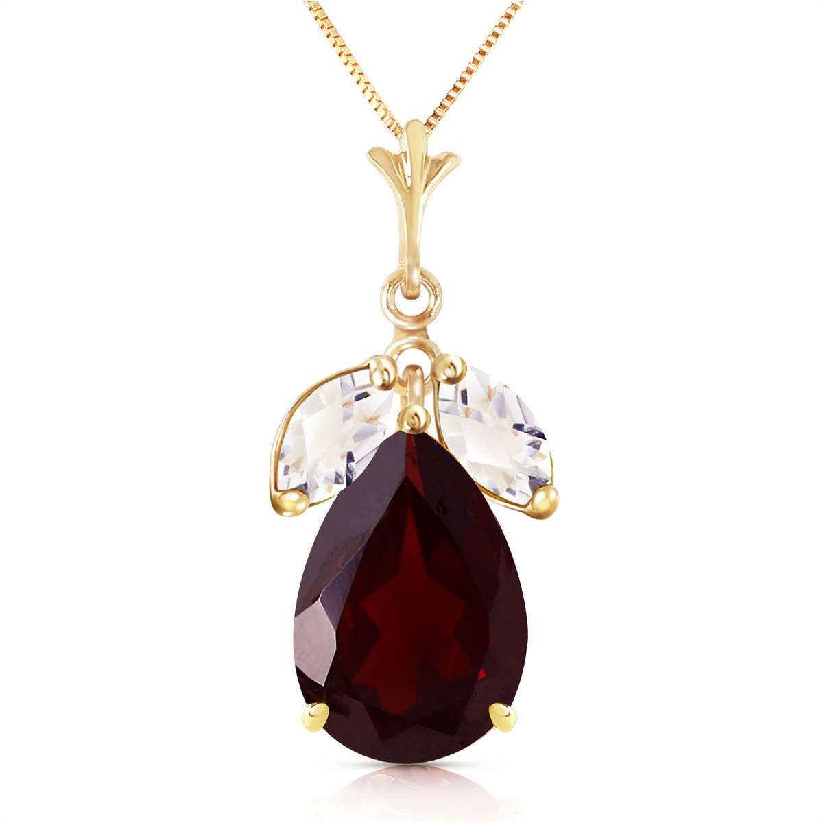 6.5 Carat 14K Solid Yellow Gold Necklace Garnet White Topaz