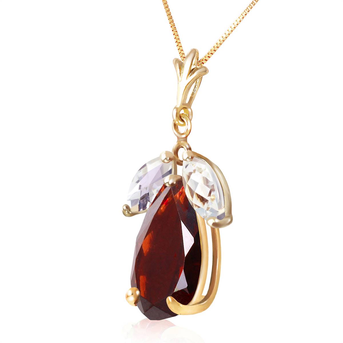 6.5 Carat 14K Solid Yellow Gold Necklace Garnet White Topaz