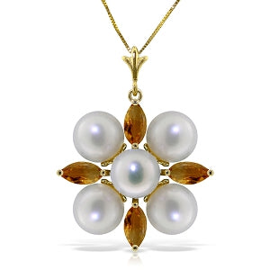 6.3 Carat 14K Solid Yellow Gold No Hesitation Citrine Pearl Necklace