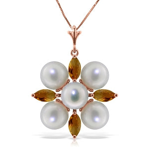 6.3 Carat 14K Solid Rose Gold Snowflake Pearl Citrine Necklace