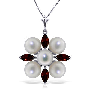 6.3 Carat 14K Solid White Gold Sky's The Limit Garnet Pearl Necklace