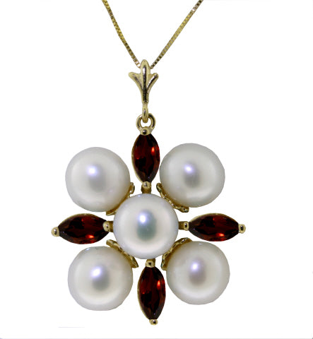 6.3 Carat 14K Solid White Gold Sky's The Limit Garnet Pearl Necklace