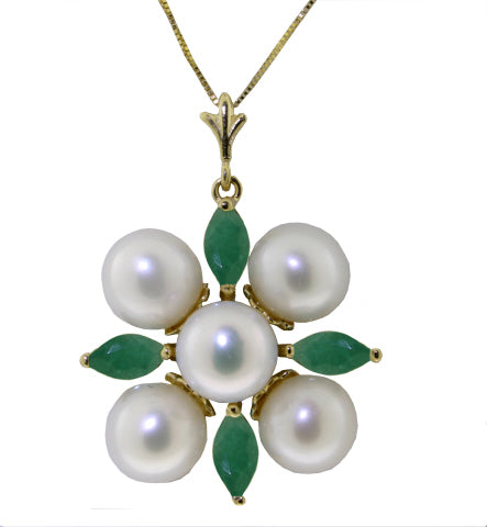 6.3 Carat 14K Solid White Gold This Is Perfect Emerald Pearl Necklace