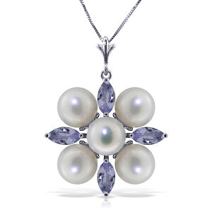 6.3 Carat 14K Solid White Gold High Expectations Tanzanite Pearl Necklace