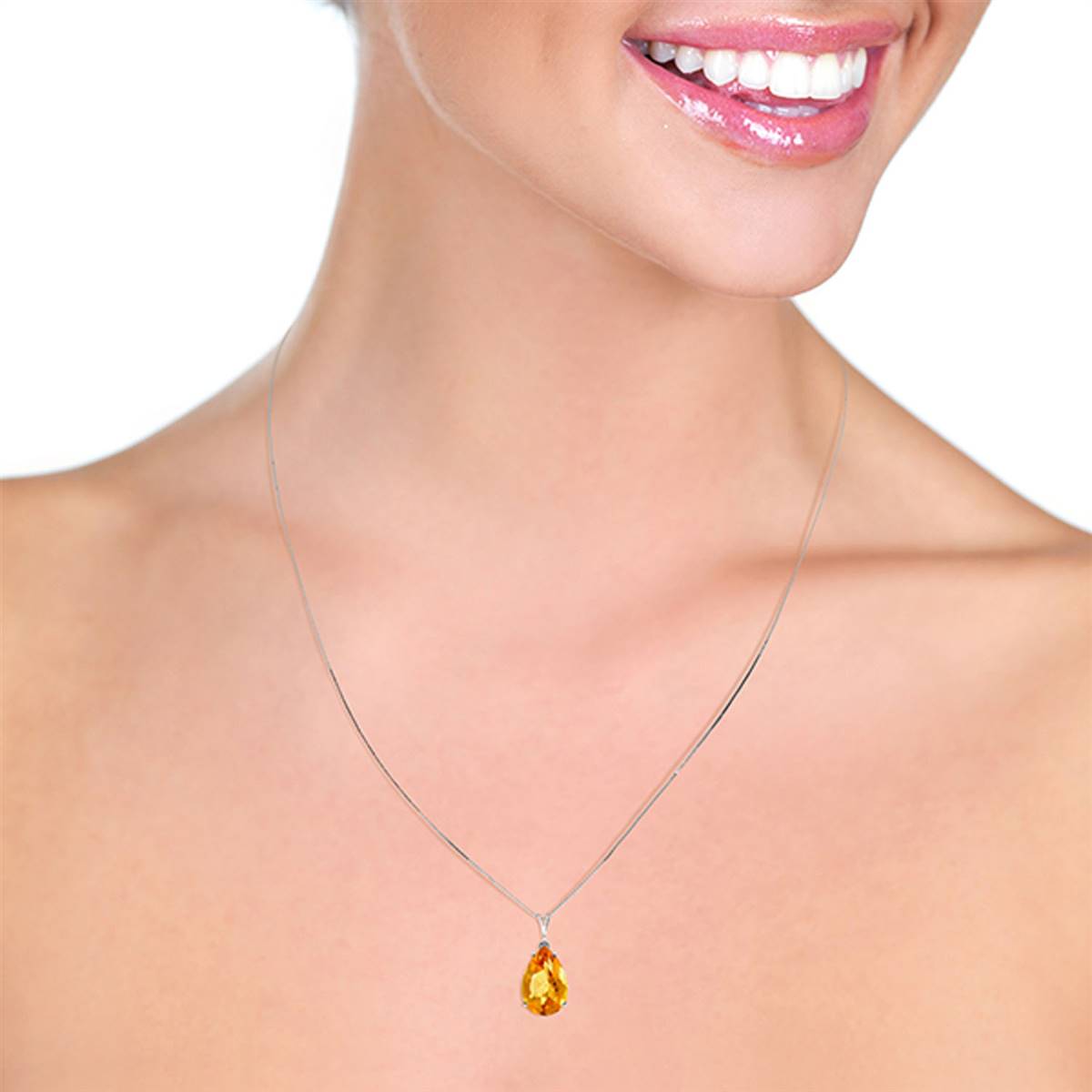 5 Carat 14K Solid White Gold Good News Citrine Necklace