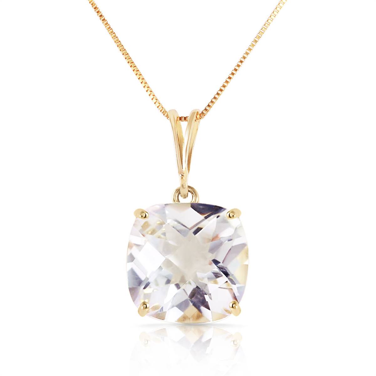 3.6 Carat 14K Solid Yellow Gold Necklace Natural Checkerboard Cut White Topaz
