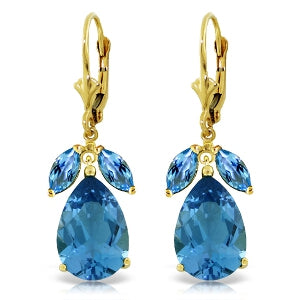 13 Carat 14K Solid Yellow Gold Chances Blue Topaz Earrings