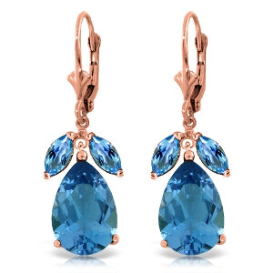 13 Carat 14K Solid Rose Gold Drop Earrings Blue Topaz Peridot
