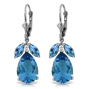 13 Carat 14K Solid White Gold Submission Blue Topaz Earrings