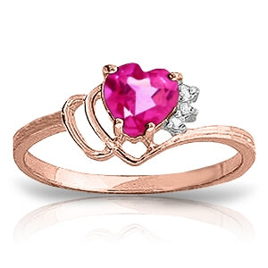 0.97 Carat 14K Solid Rose Gold Dainty Heart Pink Topaz Ring