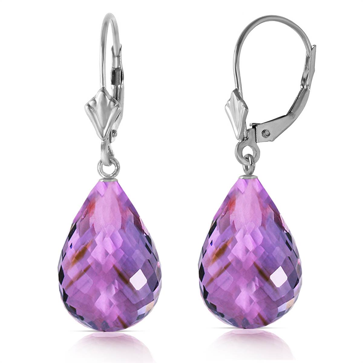 14 Carat 14K Solid White Gold Almost Touching Amethyst Earrings