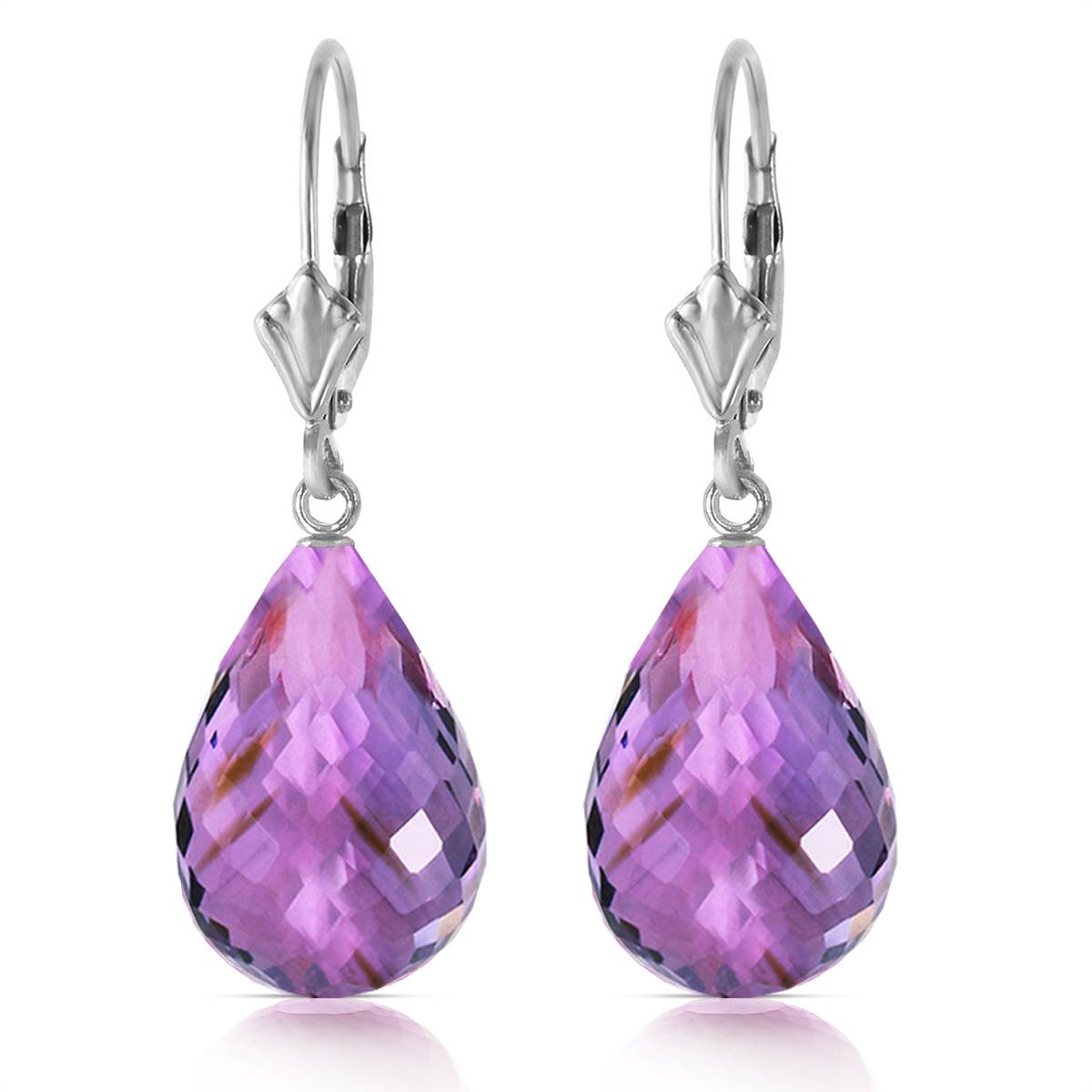 14 Carat 14K Solid White Gold Almost Touching Amethyst Earrings