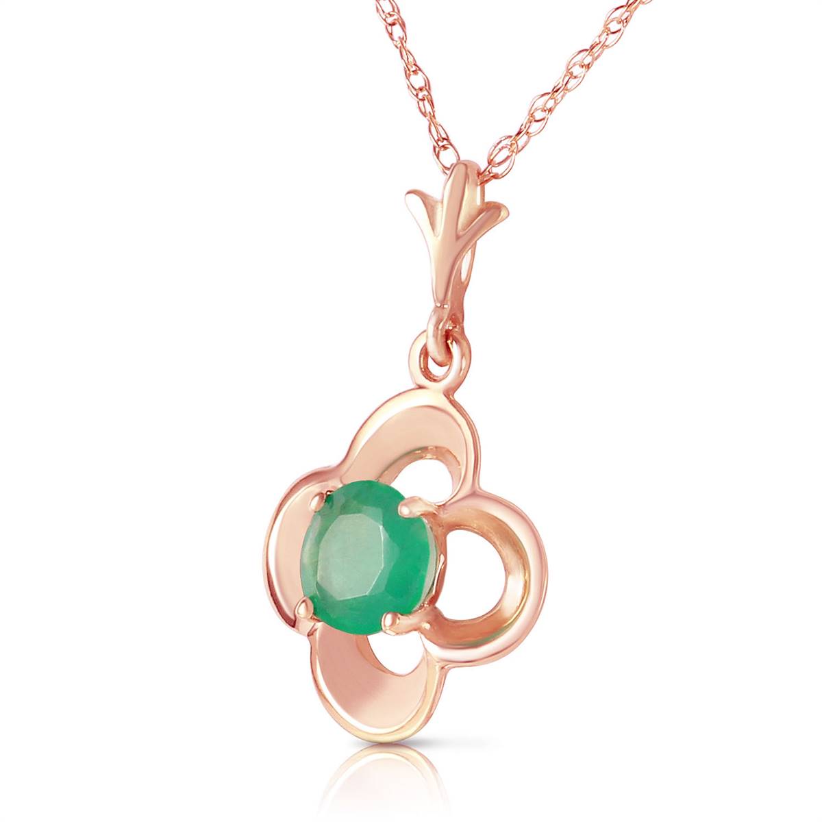 14K Solid Rose Gold Emerald Necklace Gemstone Genuine Platinum