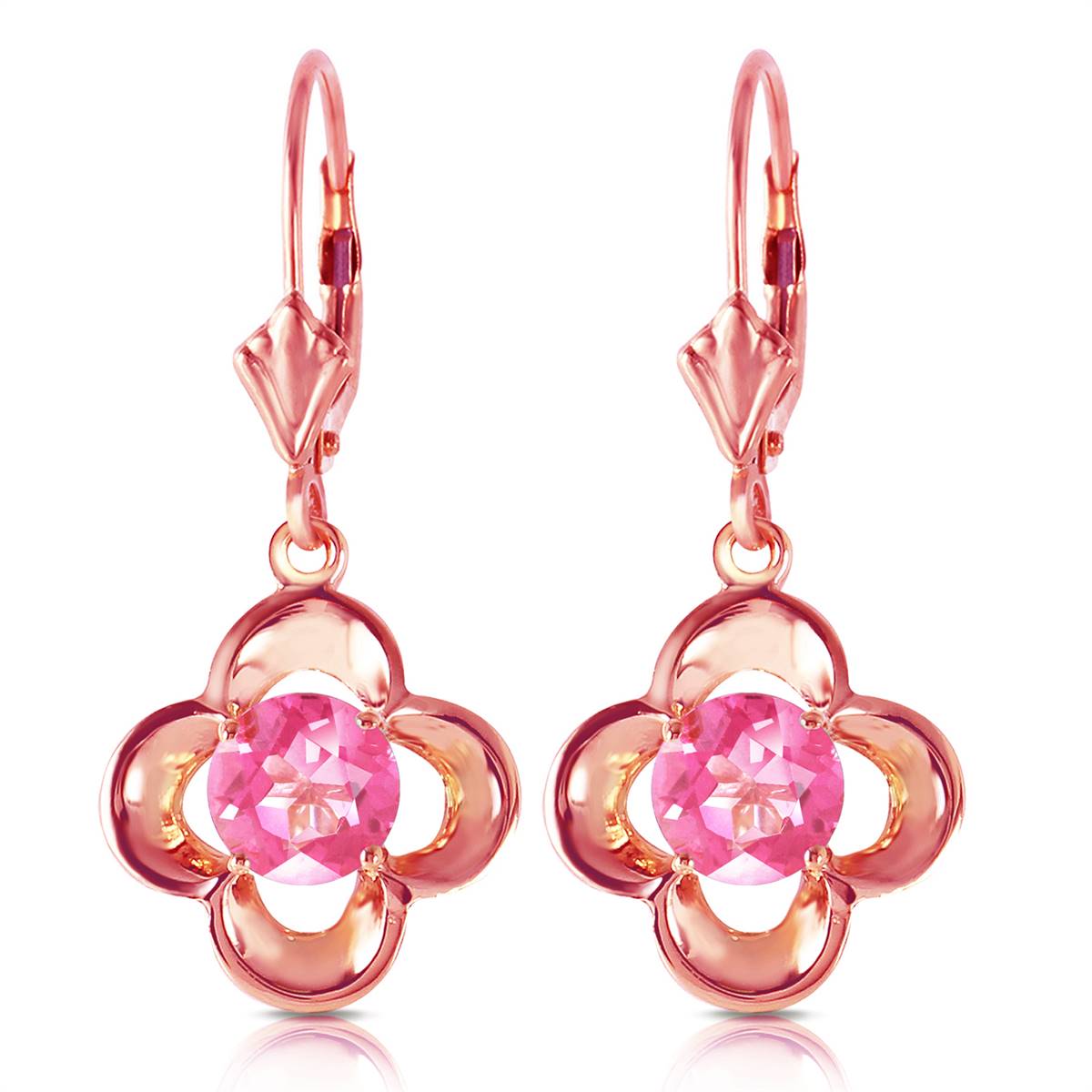 1.1 Carat 14K Solid Rose Gold Leverback Earrings Natural Pink Topaz