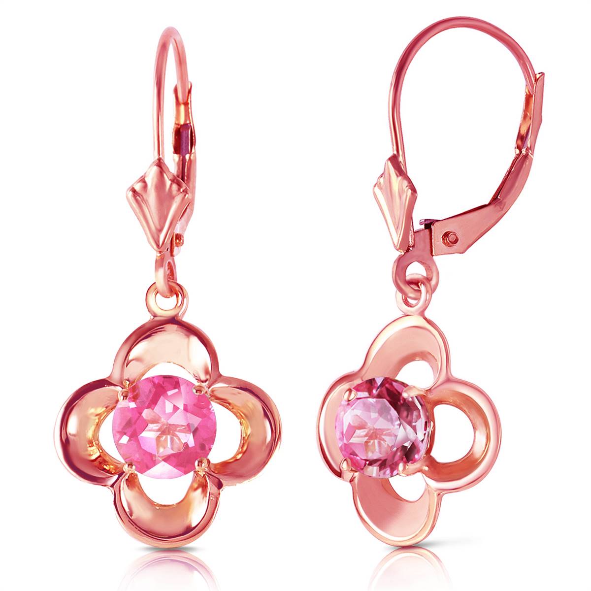 1.1 Carat 14K Solid Rose Gold Leverback Earrings Natural Pink Topaz