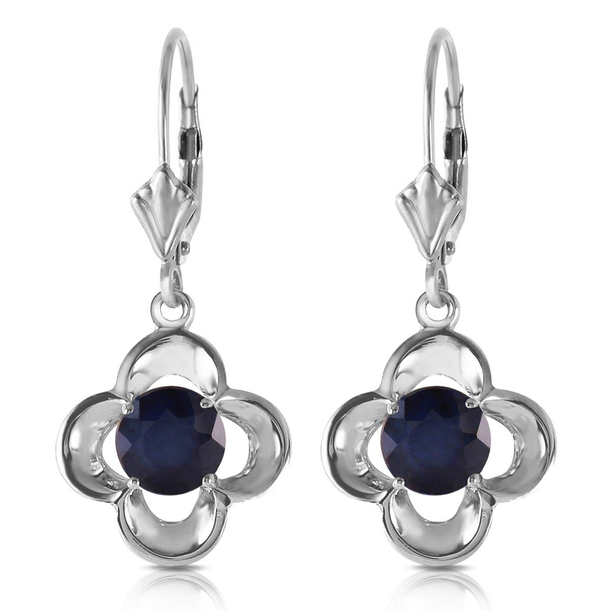1.1 Carat 14K Solid White Gold Leverback Earrings Natural Sapphire